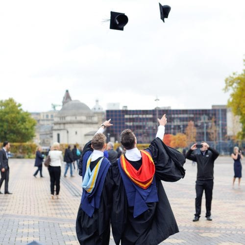 Graduation cap throwing