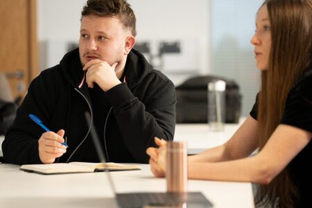 two counselling students in lesson