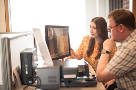 History student on computer