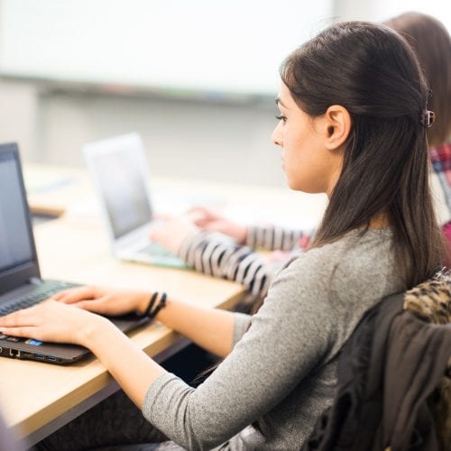 student typing