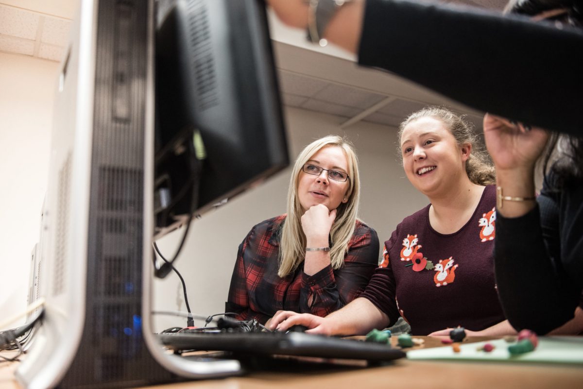 female students on computer