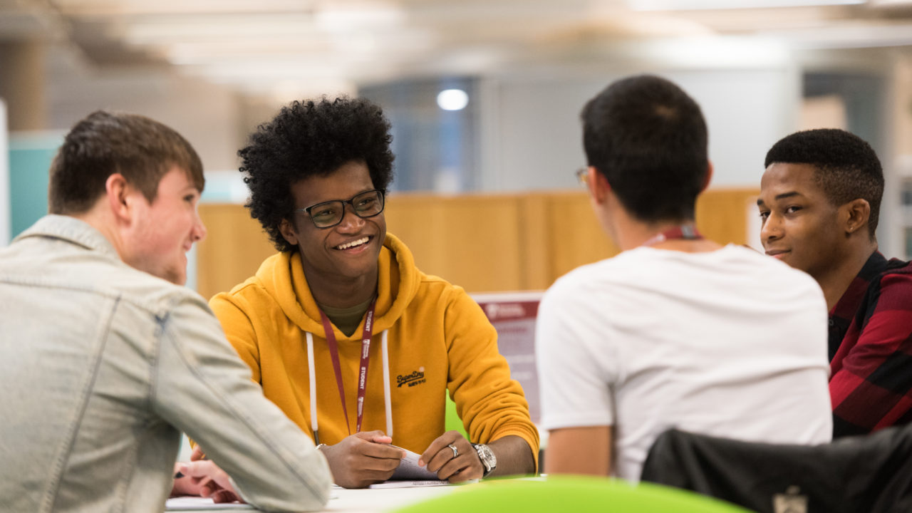 students working in library