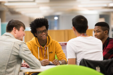 students working in library