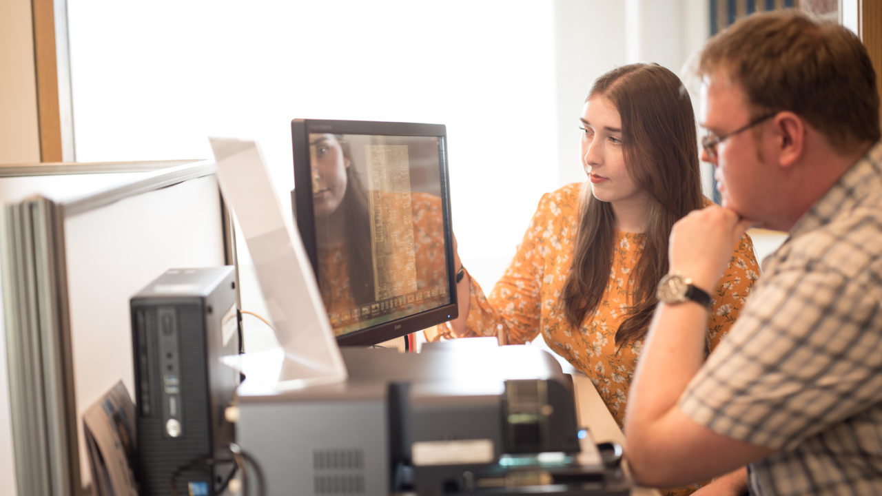 History students using library archive