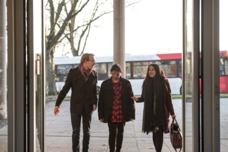 Students at entrance of Newman University