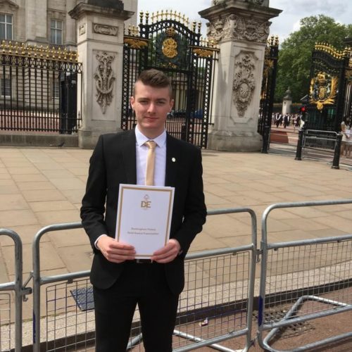 student Sam Hart collects Duke of Edinburgh award at Buckingham Palace