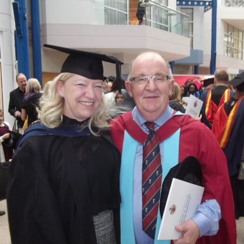 Newman graduate Yvonne with Dr Paul McDonald at graduation ceremony