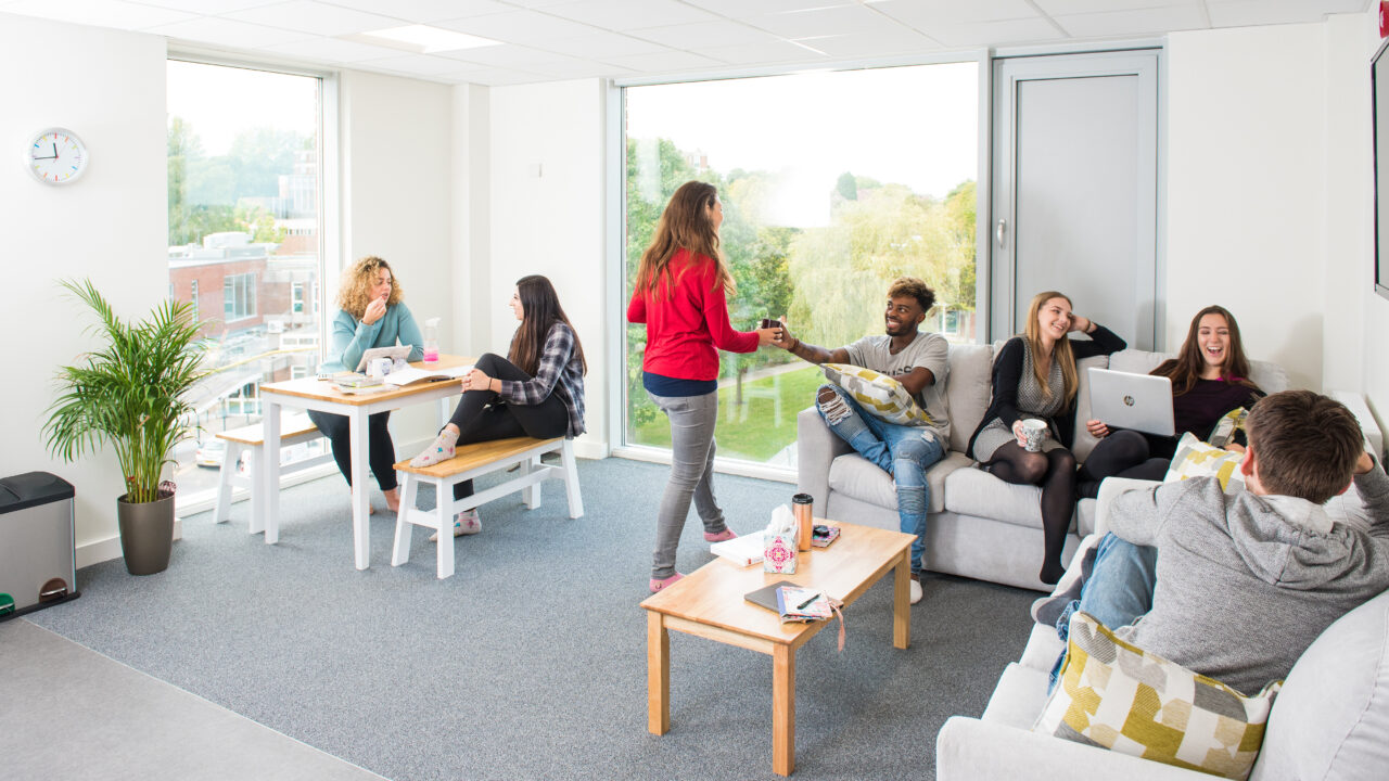 Group of students in Cofton Hall Accommodation in social setting