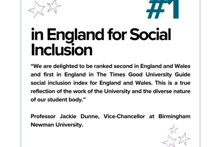 Social Media card highlighting Birmingham Newman University number 1 for inclusion