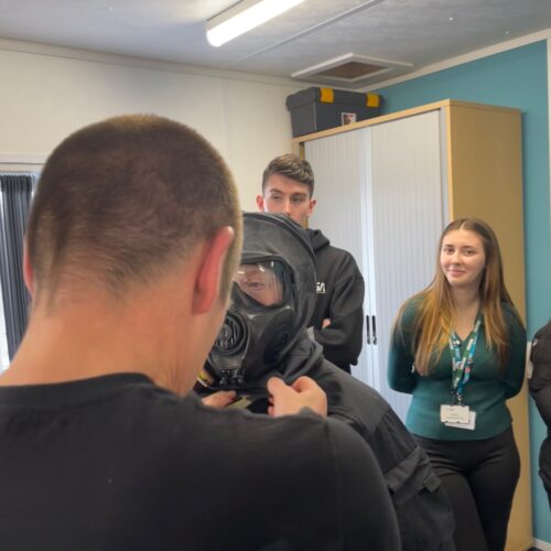 BA Professional Policing student taking part in an activity during a visit to the National Chemical, Biological, Radiological, and Nuclear (CBRN) Centre, at the College of Policing.