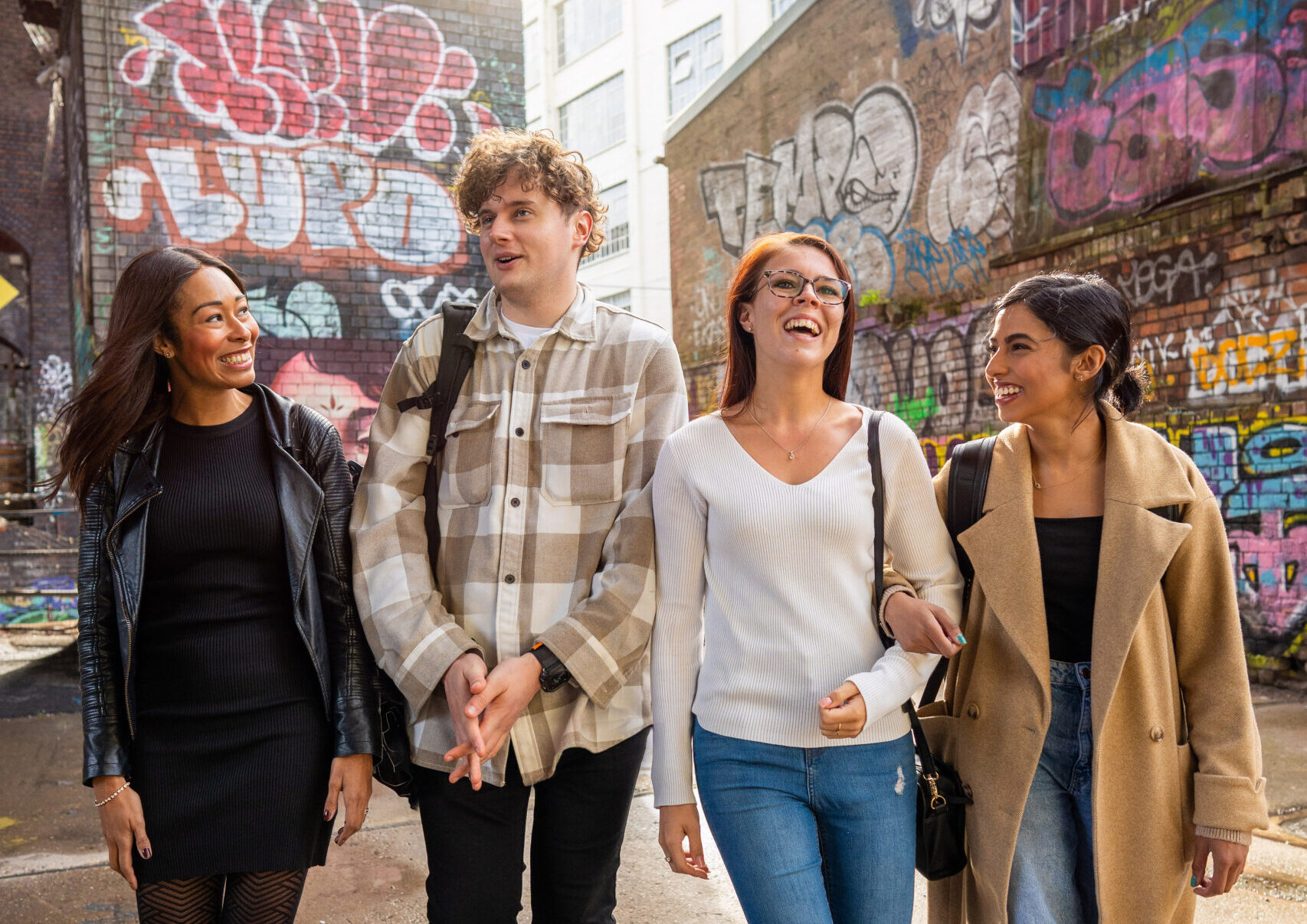 Birmingham Newman University students walking around Birmingham.