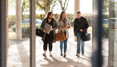 Students walking through campus
