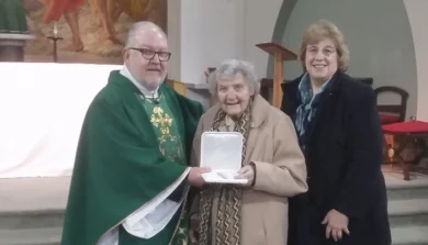 Dr Marie Rowlands, Professor Judith Champ, alongside Fr. Cecil Rogerson, presented Dr Rowlands with the Bene Merenti Medal on 22 February 2020 in recognition of her contribution to Catholic Life and Witness in the Midlands